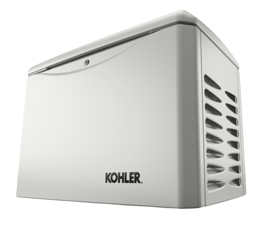 Beige generator with Kohler logo placed against a white background.