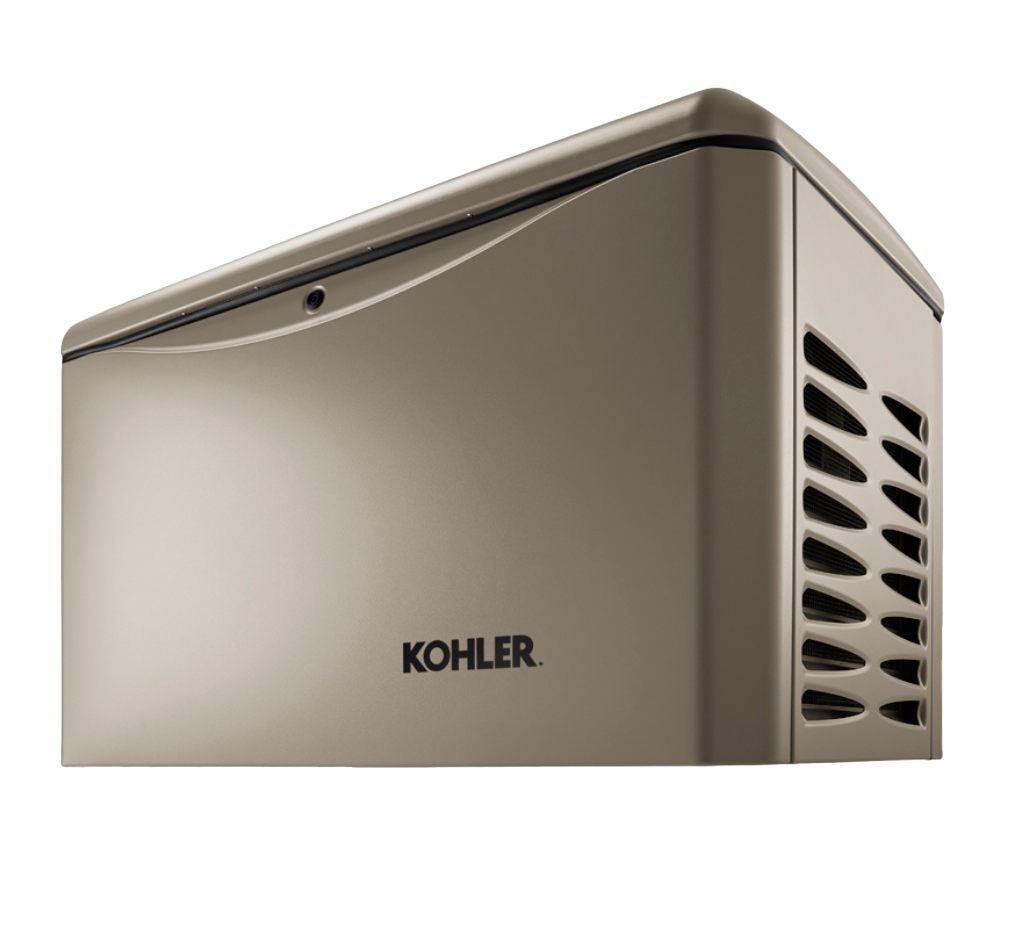 Beige generator with Kohler logo placed against a white background.