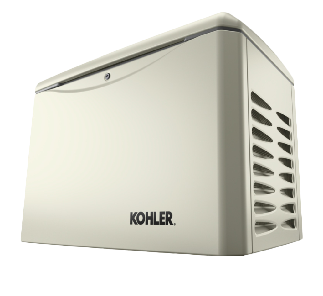 Beige generator with Kohler logo placed against a white background.