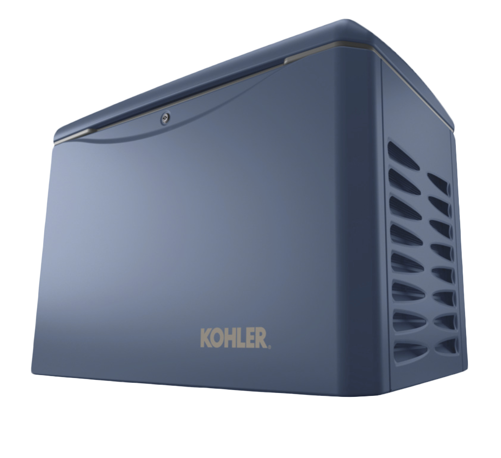 A dark blue portable generator with vents and details, placed on a solid white background.